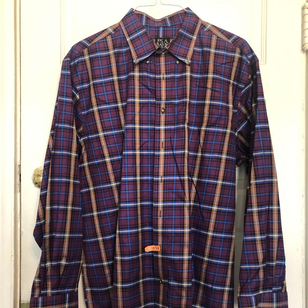 Purple Plaid Jos. A Bank Men's Button-down Sz XL 100% cotton